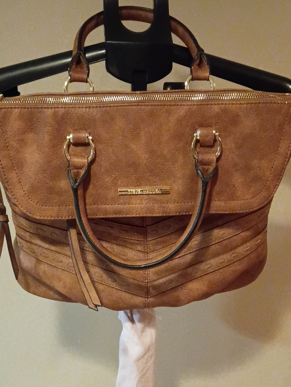 Steve Madden Chestnut Tan Satchel with Gold Hardware